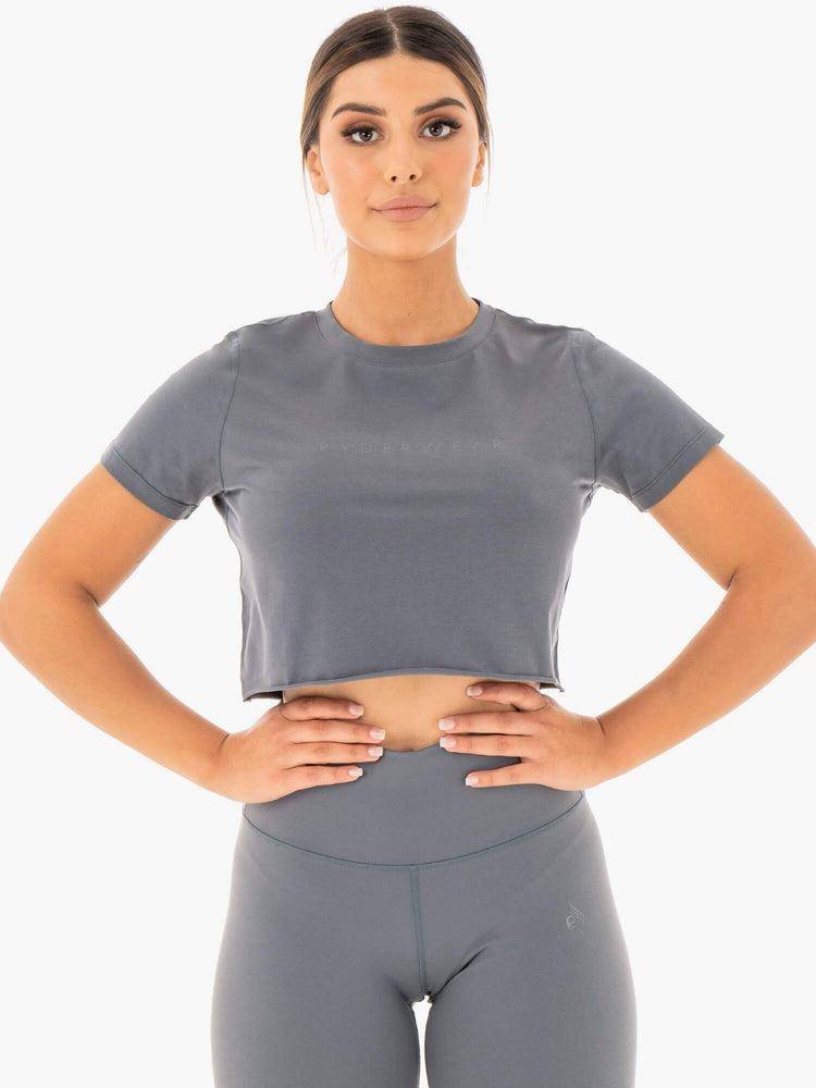 Ryderwear Women T Shirts Motion Cropped Women's T Shirts Charcoal | CA1468GL