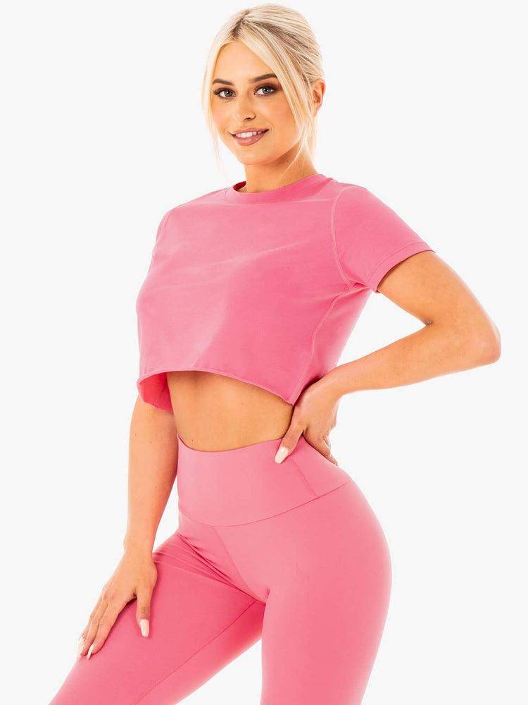 Ryderwear Women T Shirts Motion Cropped Women's T Shirts Pink Lemonade | CA1469HK