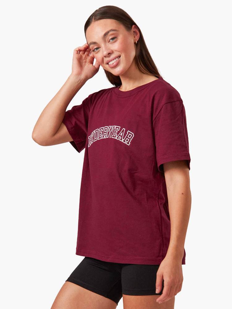 Ryderwear Women T Shirts Oversized Women\'s T Shirts Maroon | CA1408UT