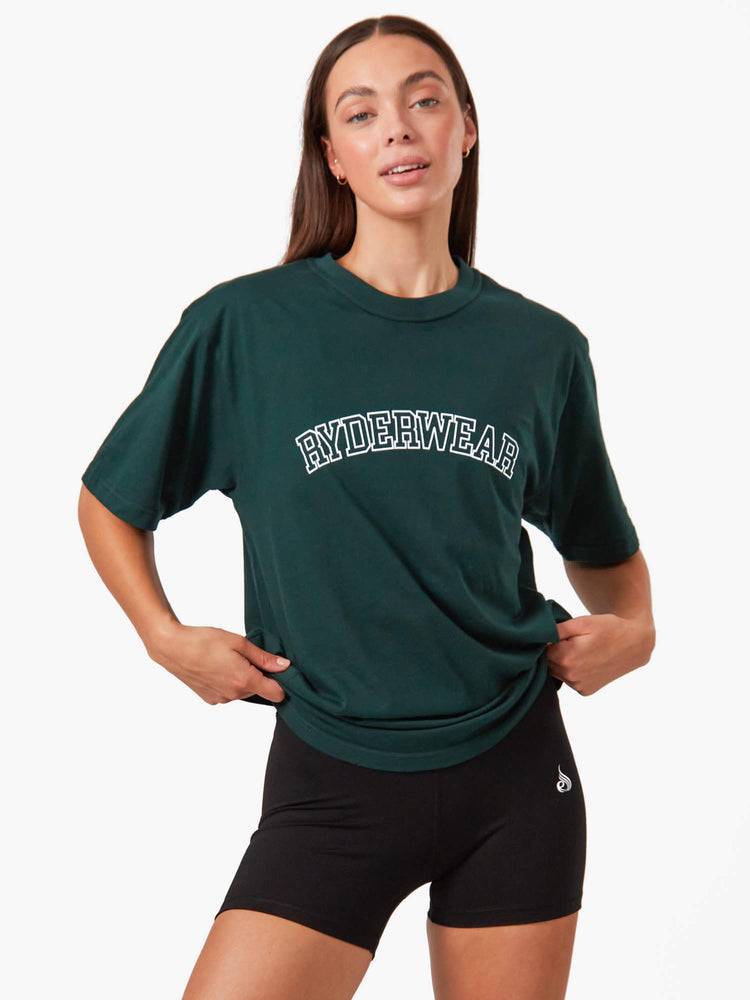 Ryderwear Women T Shirts Oversized Women's T Shirts Bottle Green | CA1410OR