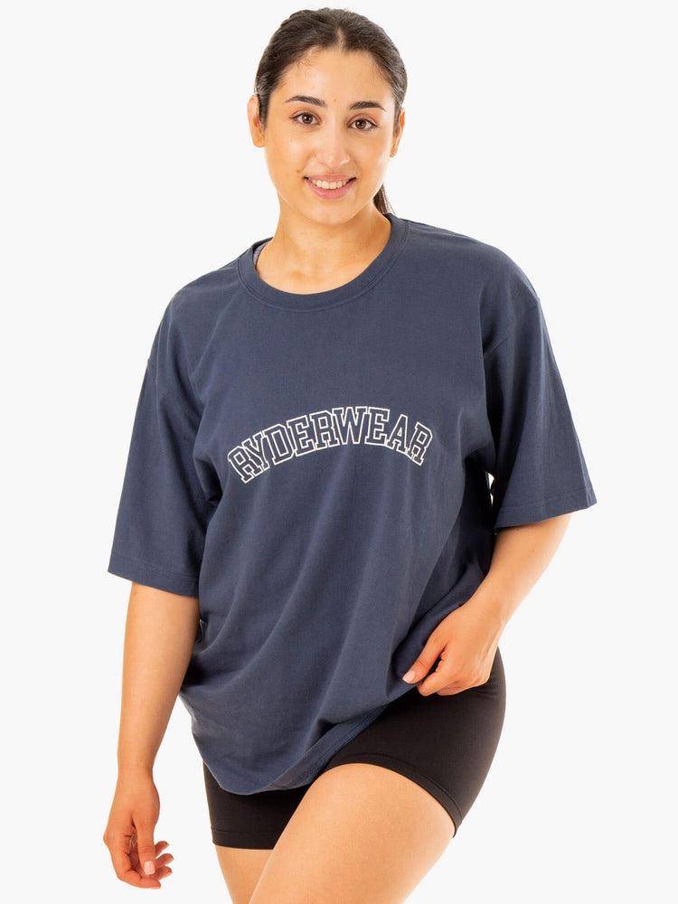 Ryderwear Women T Shirts Oversized Women's T Shirts Washed Blue | CA1412AP