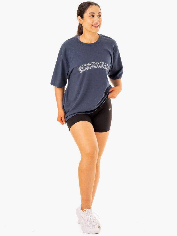 Ryderwear Women T Shirts Oversized Women's T Shirts Washed Blue | CA1412AP