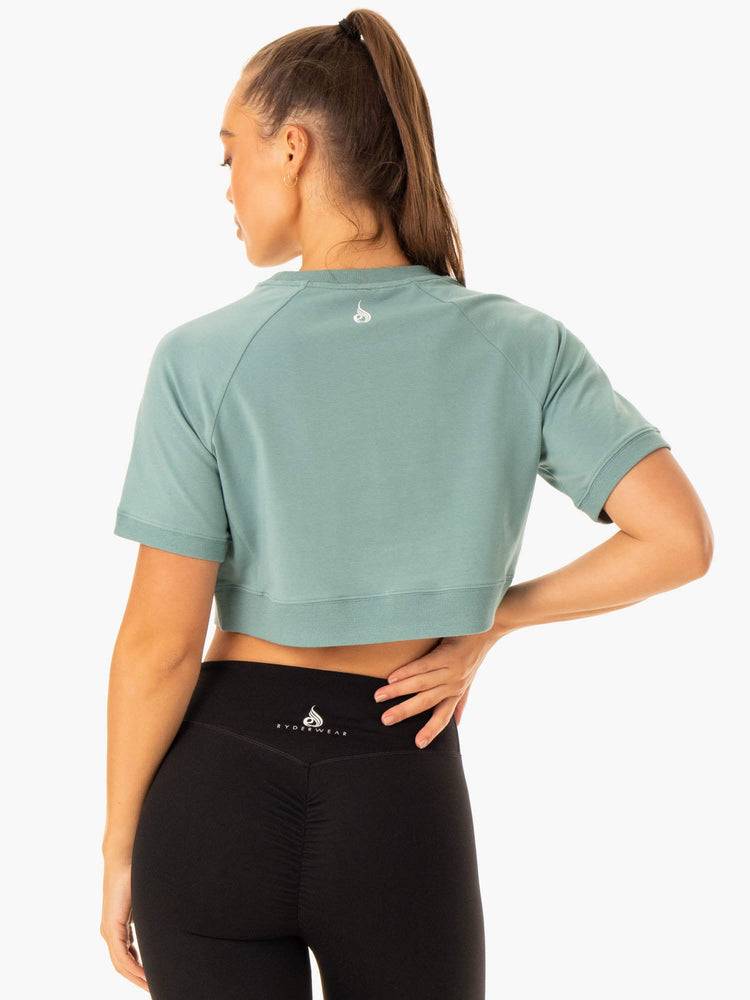 Ryderwear Women T Shirts Revival Cotton Women's T Shirts Sage Green | CA1404EX