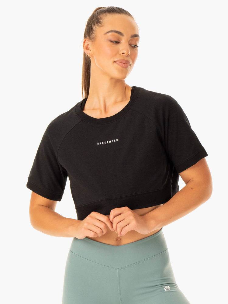 Ryderwear Women T Shirts Revival Cotton Women's T Shirts Black | CA1405RW