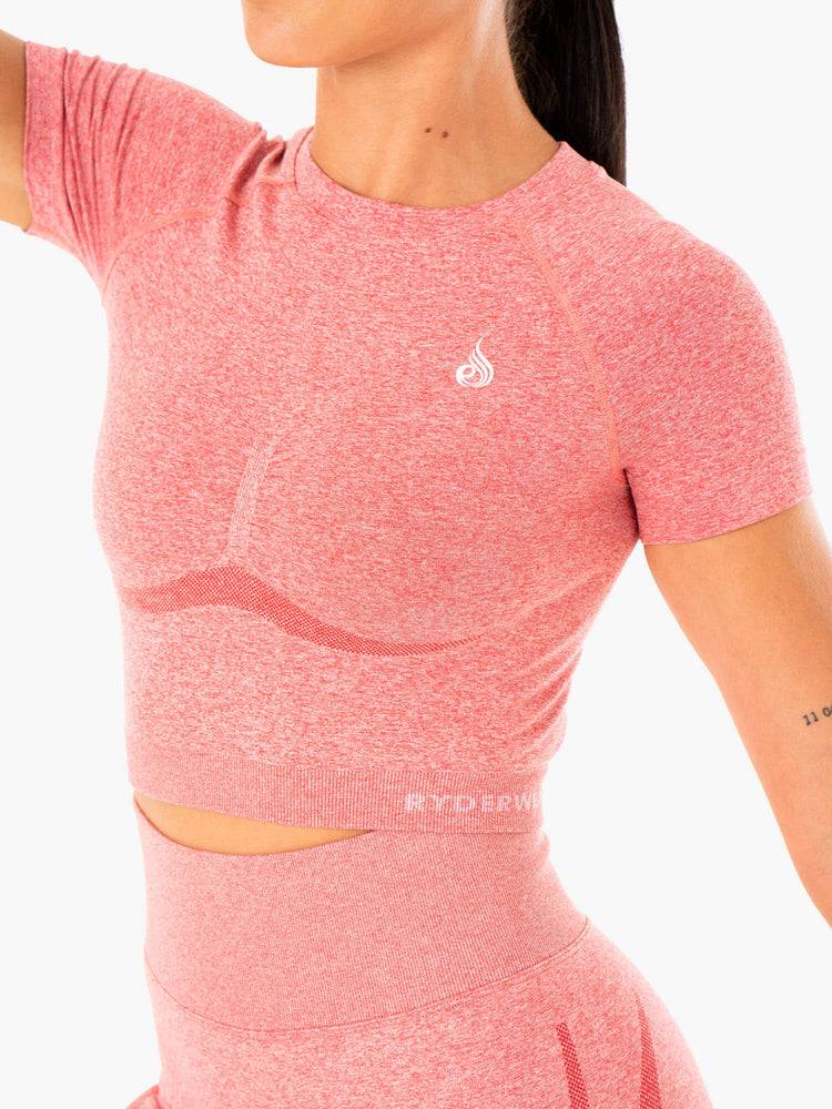 Ryderwear Women T Shirts Sculpt Seamless Women's T Shirts Pink Marl | CA1420LH