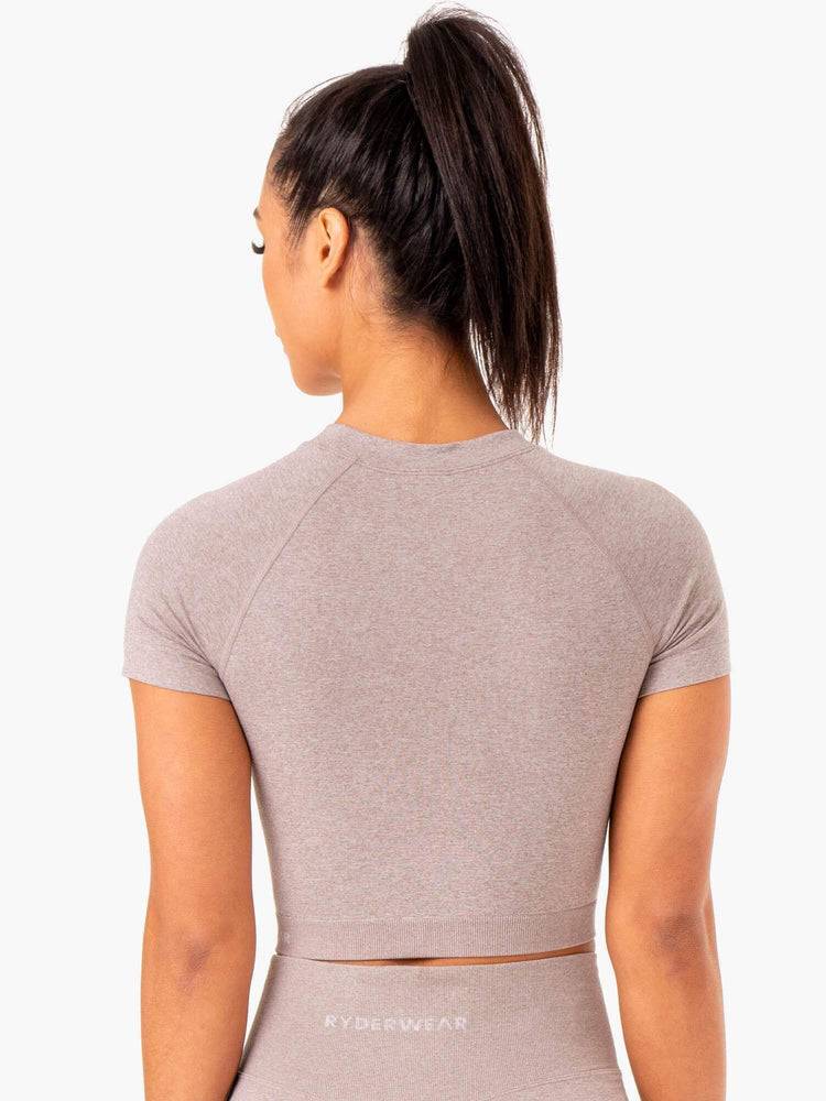 Ryderwear Women T Shirts Sculpt Seamless Women's T Shirts Mushroom Marl | CA1434UT