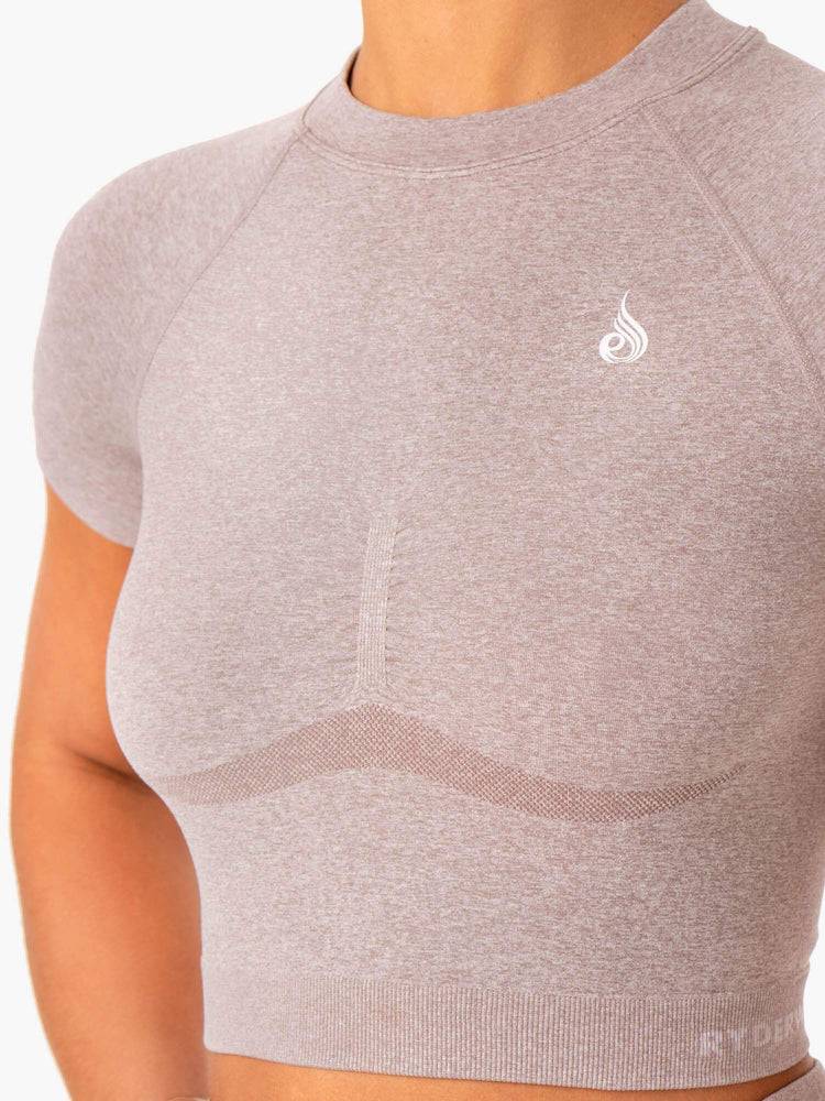 Ryderwear Women T Shirts Sculpt Seamless Women's T Shirts Mushroom Marl | CA1434UT