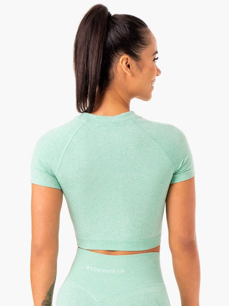 Ryderwear Women T Shirts Sculpt Seamless Women's T Shirts Mint Marl | CA1435IS