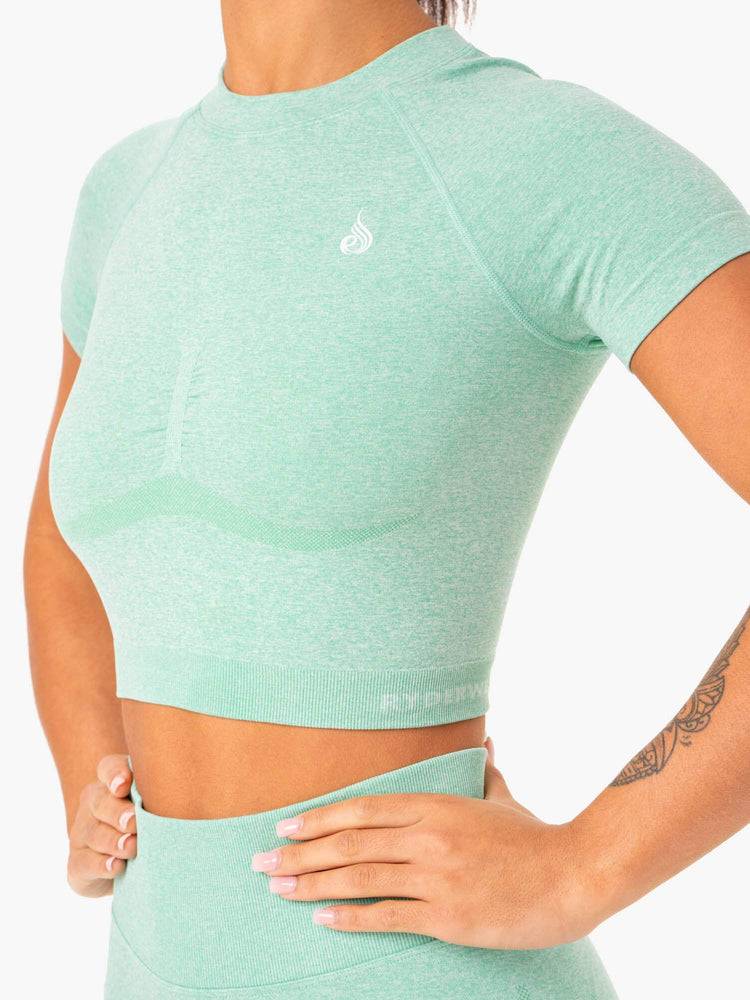 Ryderwear Women T Shirts Sculpt Seamless Women's T Shirts Mint Marl | CA1435IS