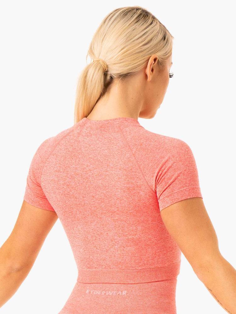 Ryderwear Women T Shirts Sculpt Seamless Women's T Shirts Peach Marl | CA1436OR