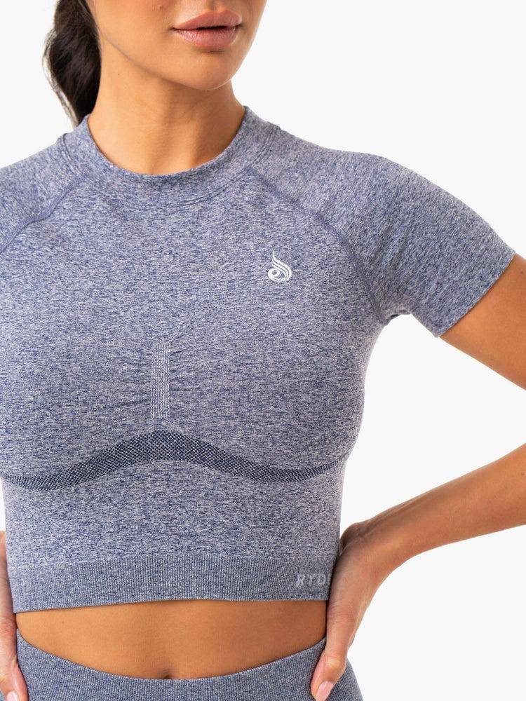 Ryderwear Women T Shirts Sculpt Seamless Women's T Shirts Navy Marl | CA1437PQ