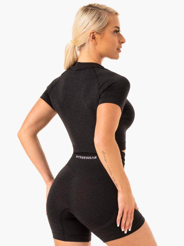 Ryderwear Women T Shirts Sculpt Seamless Women's T Shirts Black Marl | CA1439SO