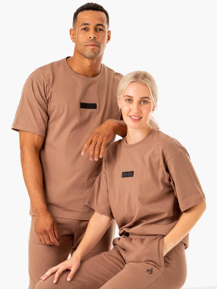 Ryderwear Women T Shirts Unisex Oversized Women's T Shirts Mocha | CA1417HK