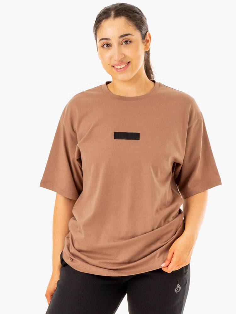 Ryderwear Women T Shirts Unisex Oversized Women's T Shirts Mocha | CA1417HK