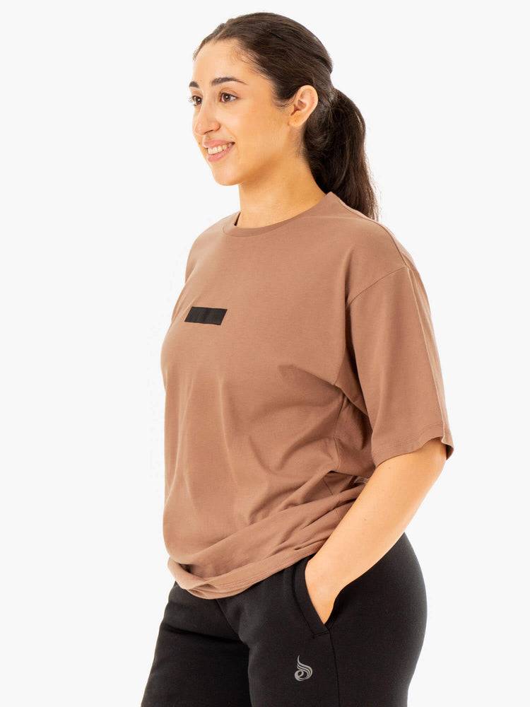 Ryderwear Women T Shirts Unisex Oversized Women's T Shirts Mocha | CA1417HK