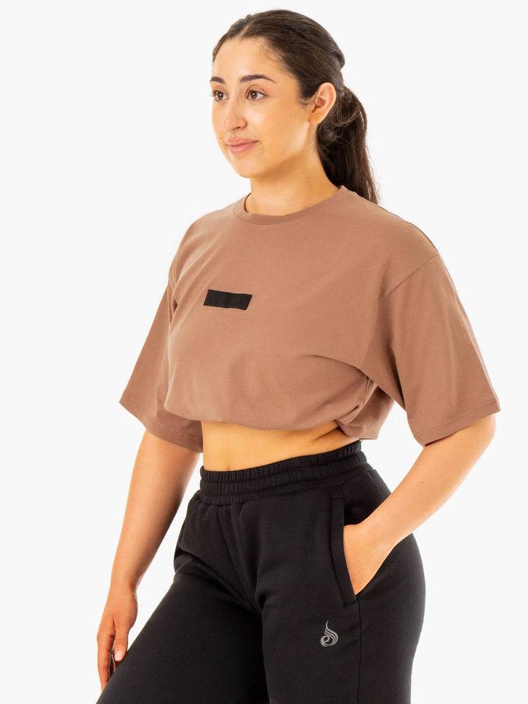 Ryderwear Women T Shirts Unisex Oversized Women's T Shirts Mocha | CA1417HK