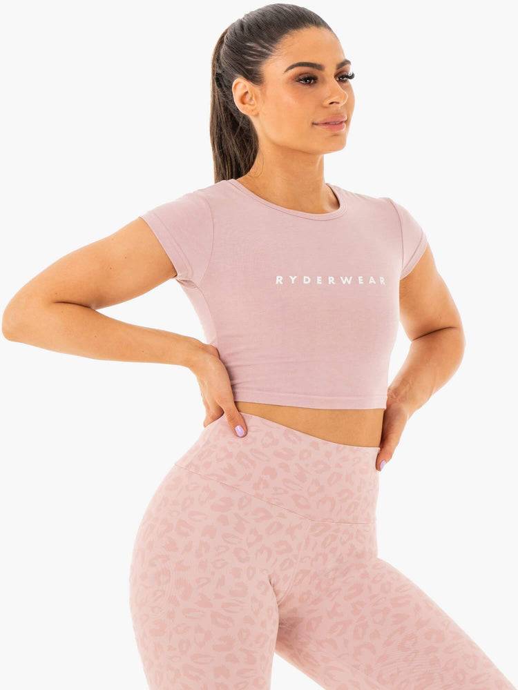 Ryderwear Women T Shirts Wild Cropped Fitted Women's T Shirts Blush | CA1458TV