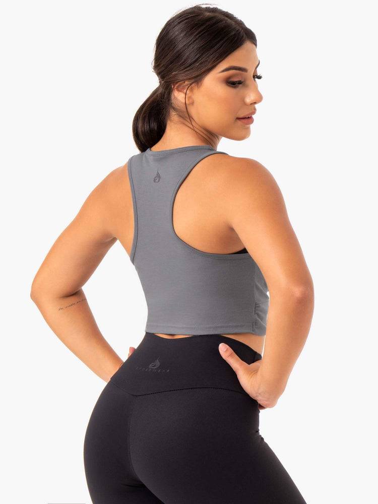 Ryderwear Women Tanks Adapt Twist Cropped Women's Tanks Grey | CA1173YU