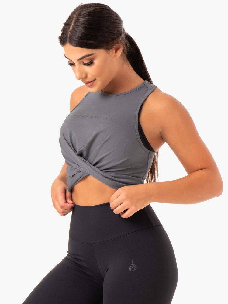 Ryderwear Women Tanks Adapt Twist Cropped Women's Tanks Grey | CA1173YU