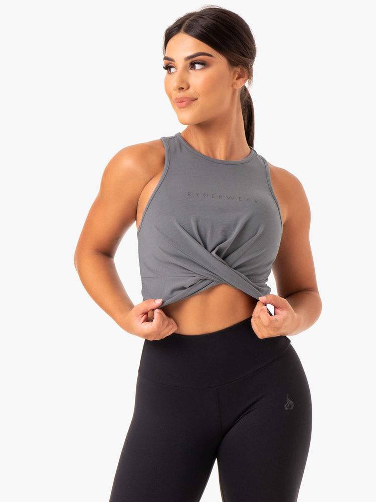 Ryderwear Women Tanks Adapt Twist Cropped Women\'s Tanks Grey | CA1173YU