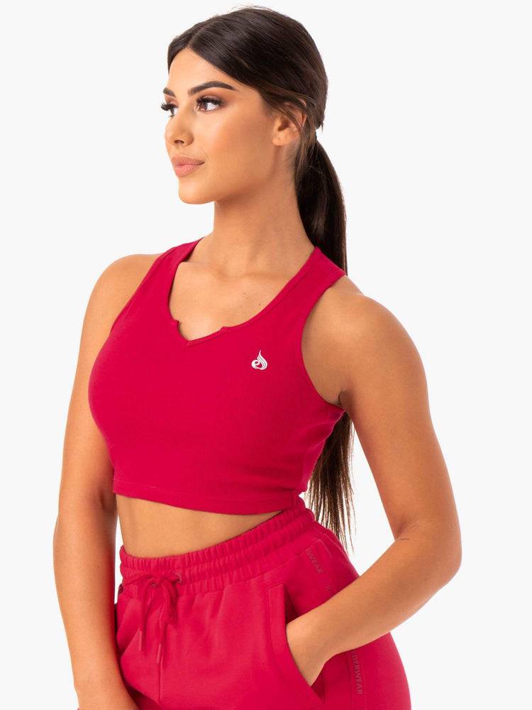 Ryderwear Women Tanks Base V Split Women's Tanks Cherry Red | CA1175IS