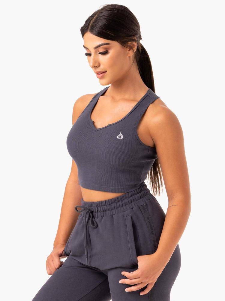 Ryderwear Women Tanks Base V Split Women's Tanks Charcoal | CA1178AP