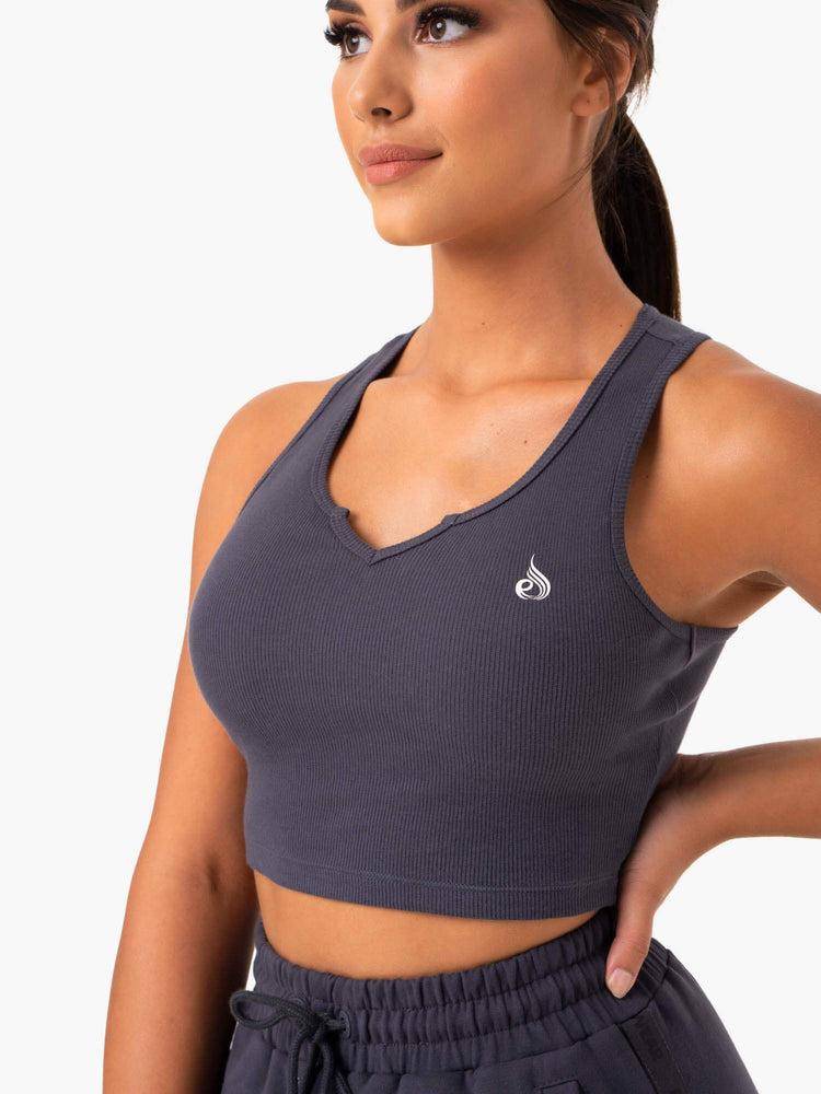 Ryderwear Women Tanks Base V Split Women's Tanks Charcoal | CA1178AP