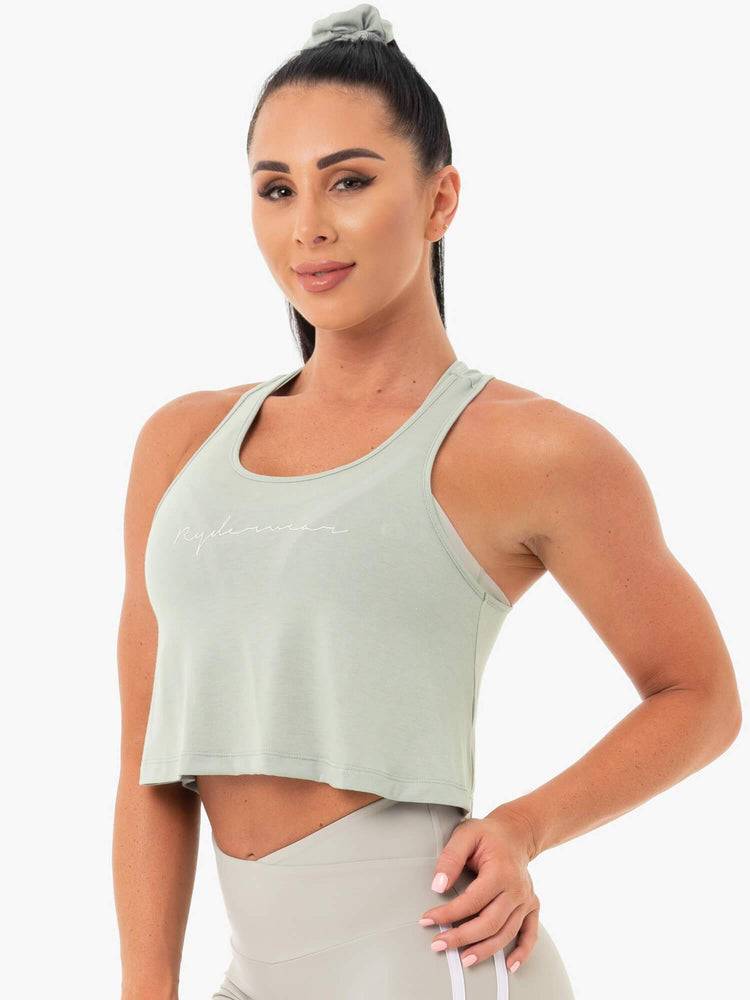 Ryderwear Women Tanks Collide Tied Up Cropped Women's Tanks Sage Green | CA1217BC