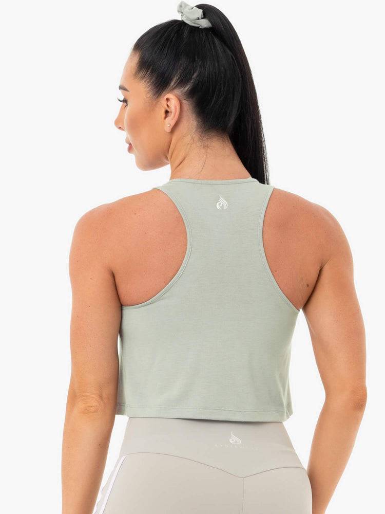 Ryderwear Women Tanks Collide Tied Up Cropped Women's Tanks Sage Green | CA1217BC