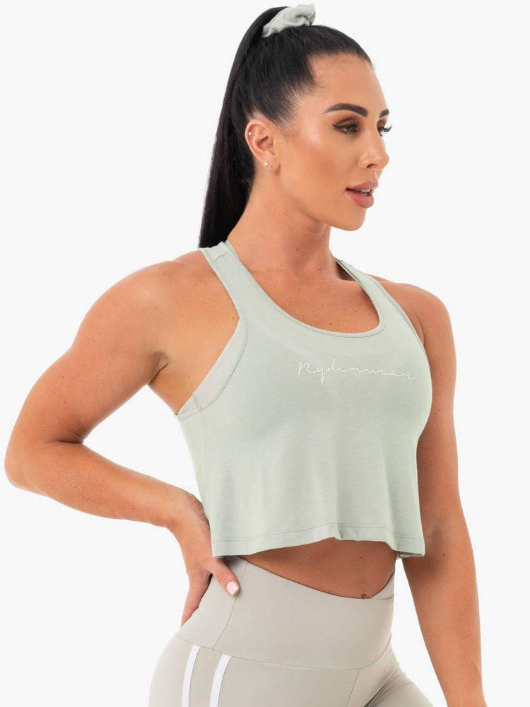 Ryderwear Women Tanks Collide Tied Up Cropped Women's Tanks Sage Green | CA1217BC