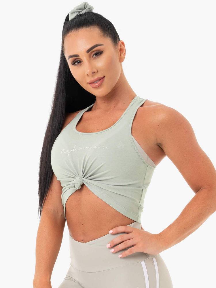 Ryderwear Women Tanks Collide Tied Up Cropped Women's Tanks Sage Green | CA1217BC