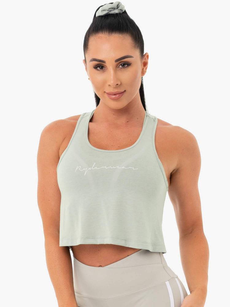 Ryderwear Women Tanks Collide Tied Up Cropped Women\'s Tanks Sage Green | CA1217BC