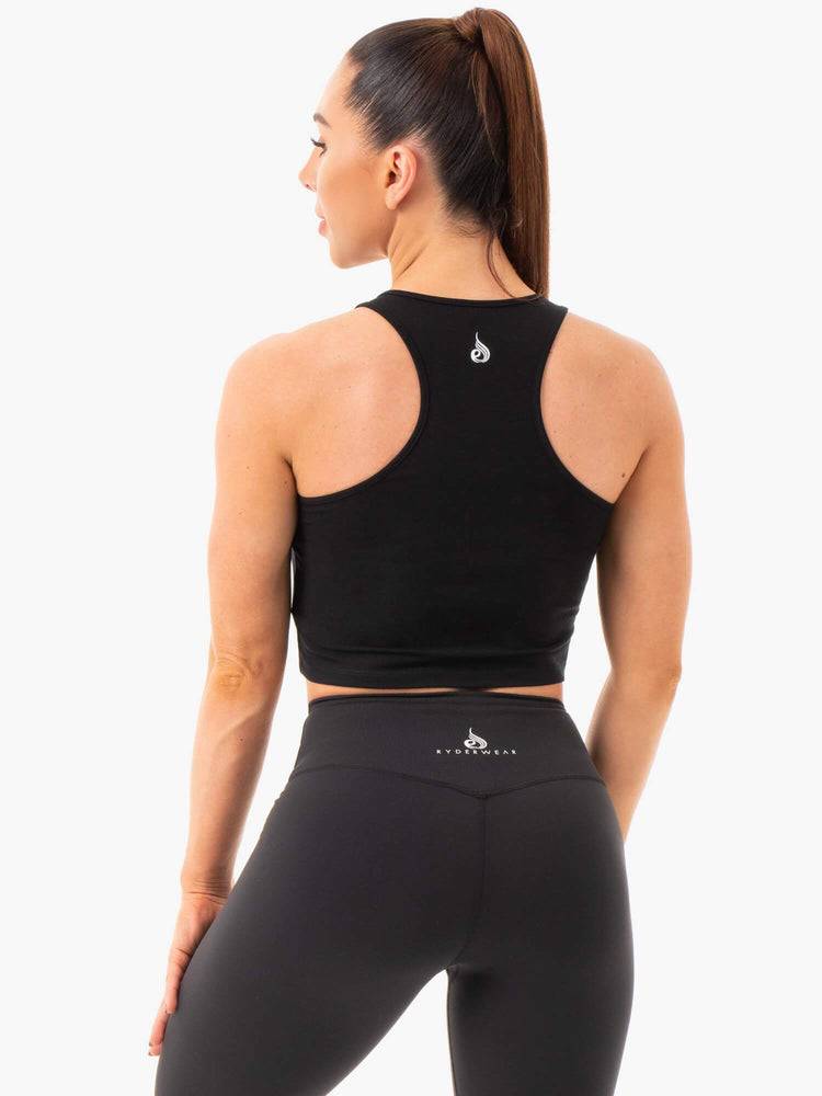 Ryderwear Women Tanks Cropped Racer Back Women's Tanks Black | CA1126AP