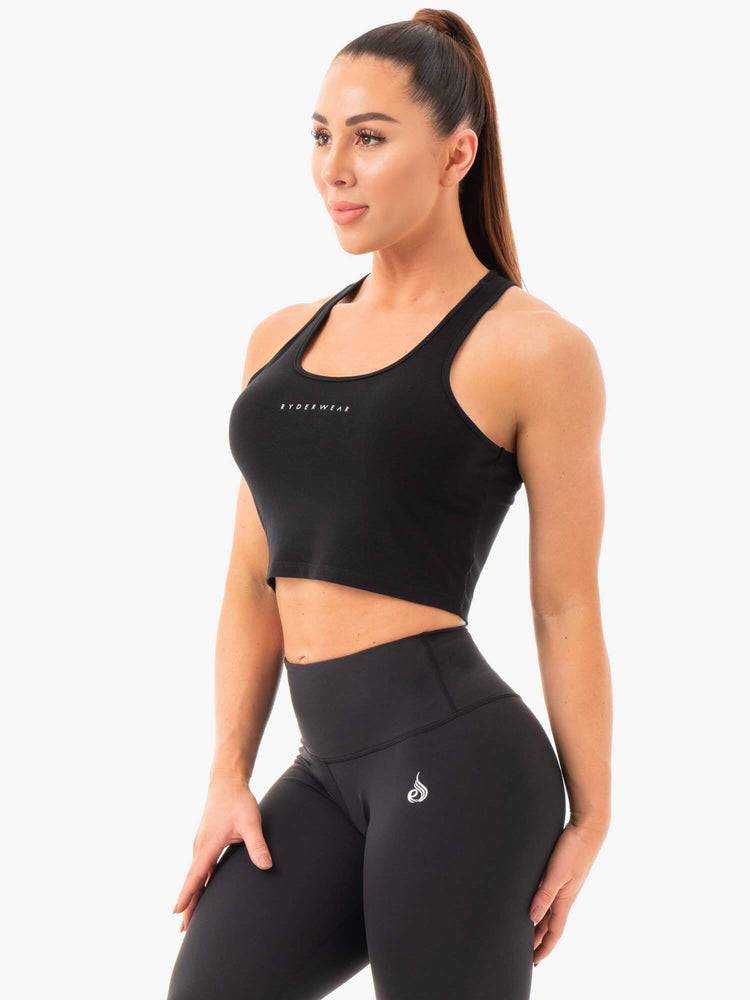 Ryderwear Women Tanks Cropped Racer Back Women's Tanks Black | CA1126AP