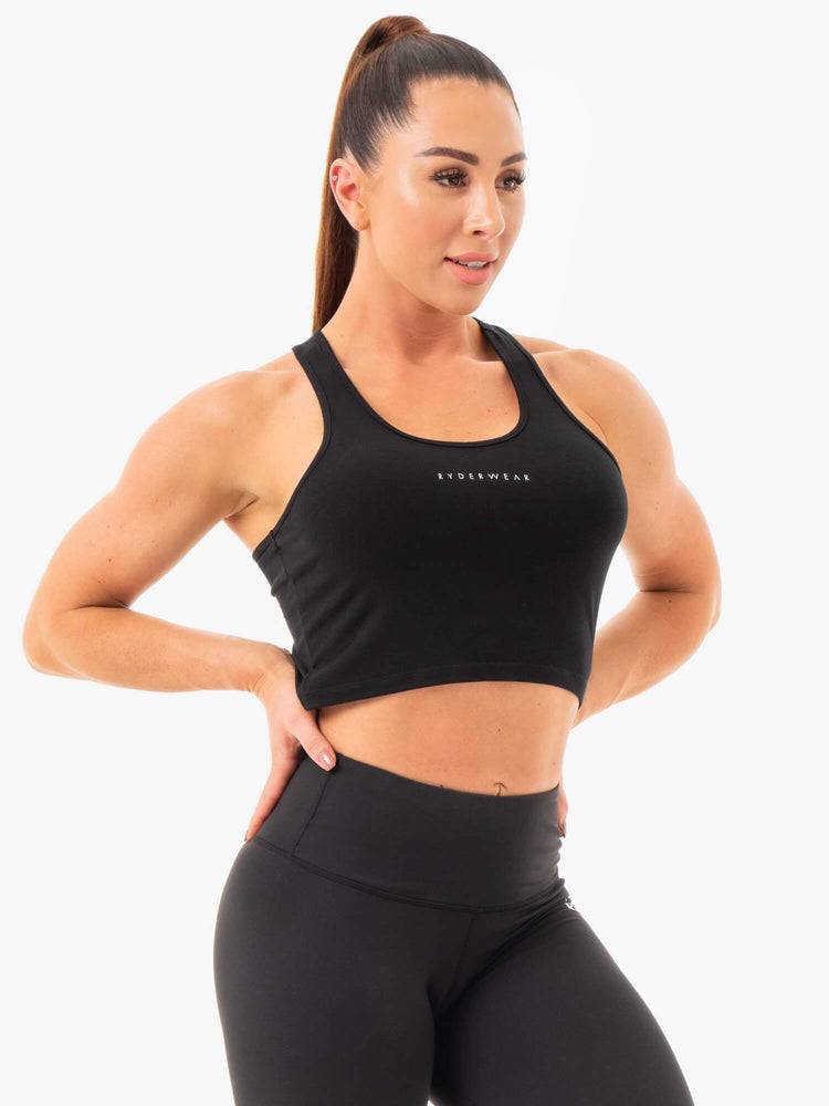 Ryderwear Women Tanks Cropped Racer Back Women's Tanks Black | CA1126AP