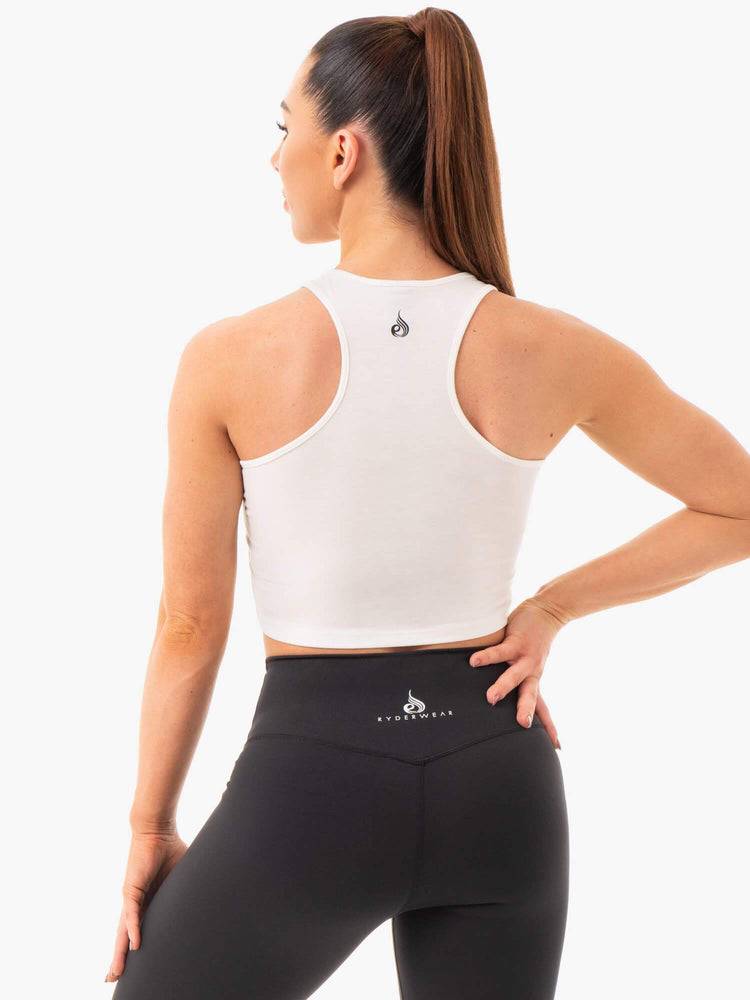 Ryderwear Women Tanks Cropped Racer Back Women's Tanks White | CA1151PQ