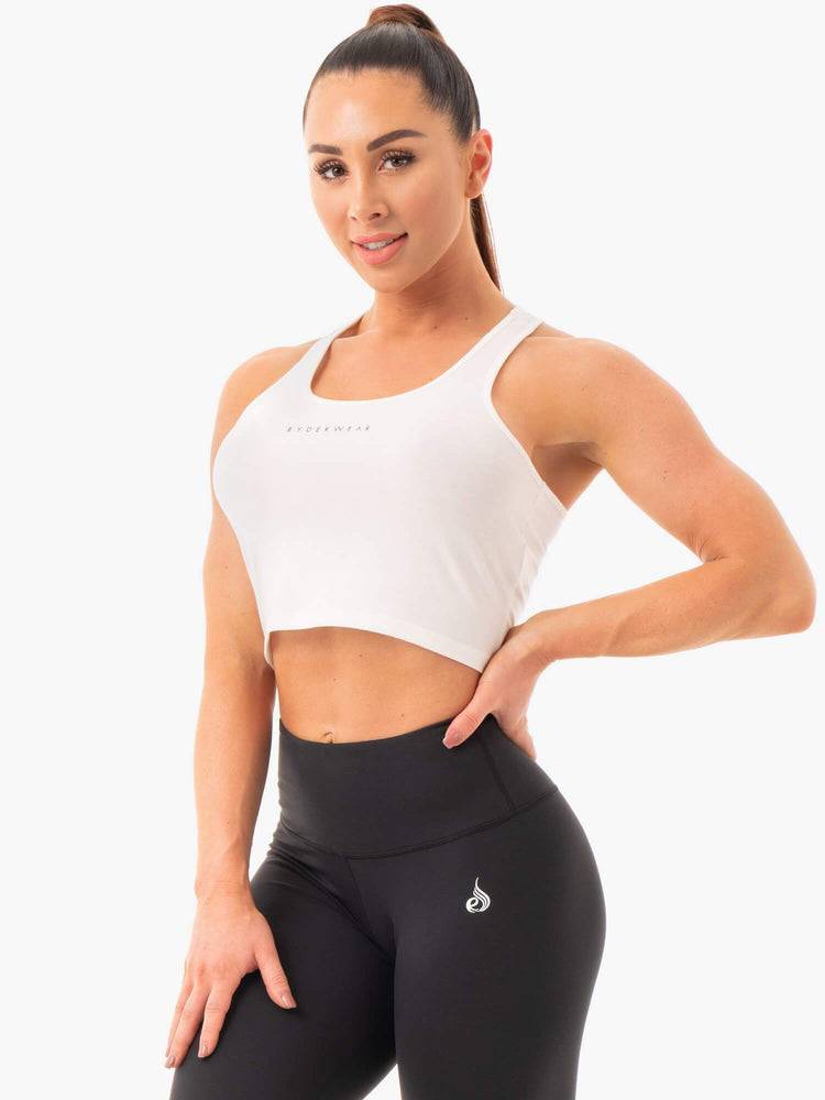 Ryderwear Women Tanks Cropped Racer Back Women's Tanks White | CA1151PQ