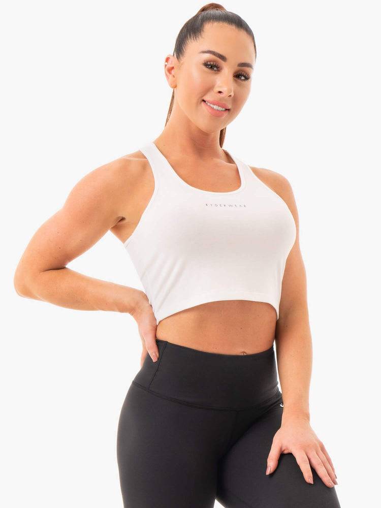 Ryderwear Women Tanks Cropped Racer Back Women's Tanks White | CA1151PQ