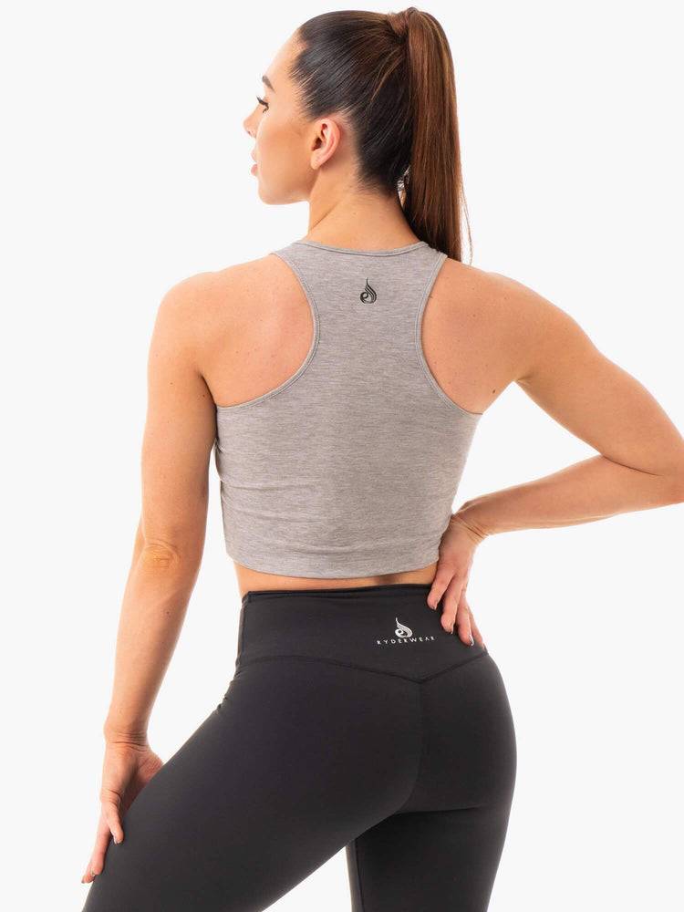 Ryderwear Women Tanks Cropped Racer Back Women's Tanks Grey Marl | CA1152AP