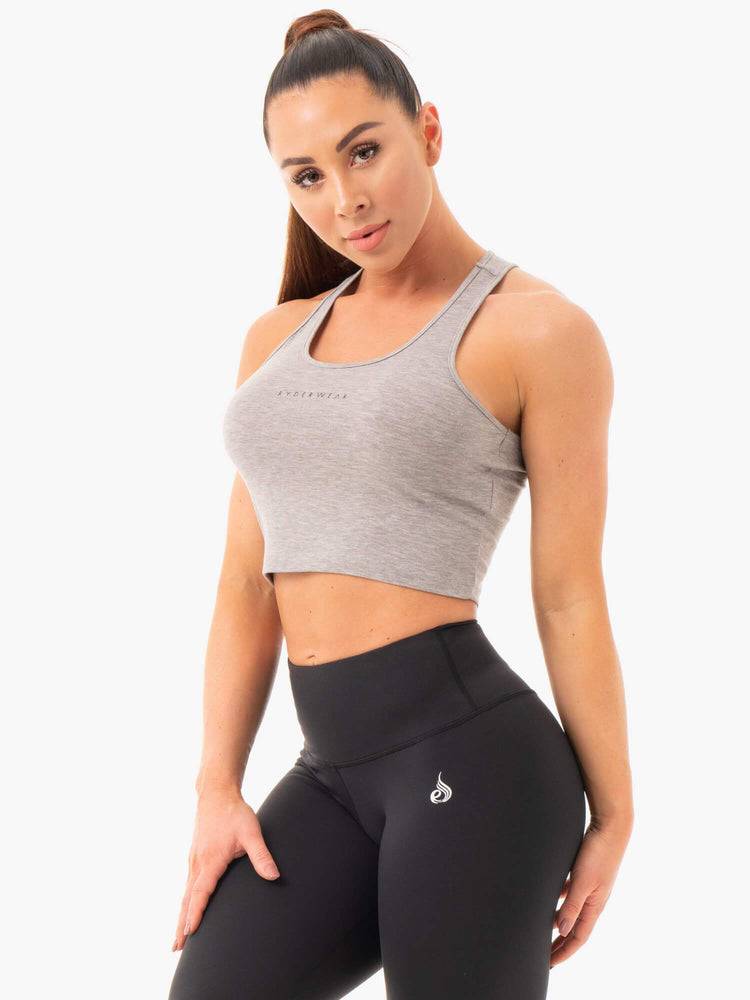 Ryderwear Women Tanks Cropped Racer Back Women's Tanks Grey Marl | CA1152AP