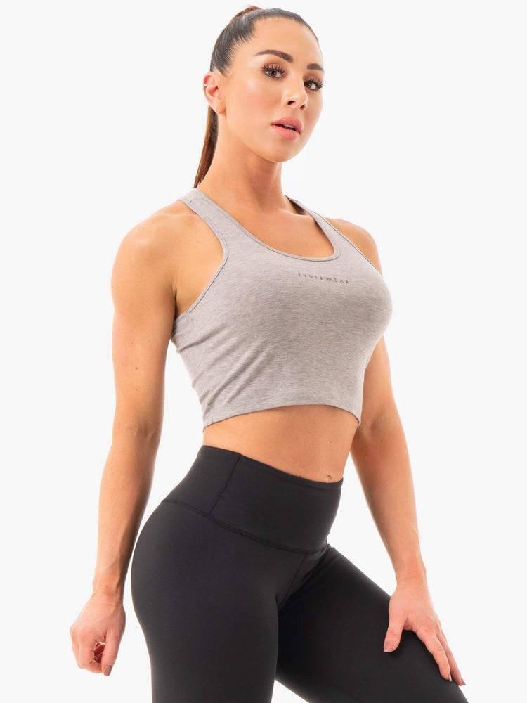 Ryderwear Women Tanks Cropped Racer Back Women's Tanks Grey Marl | CA1152AP