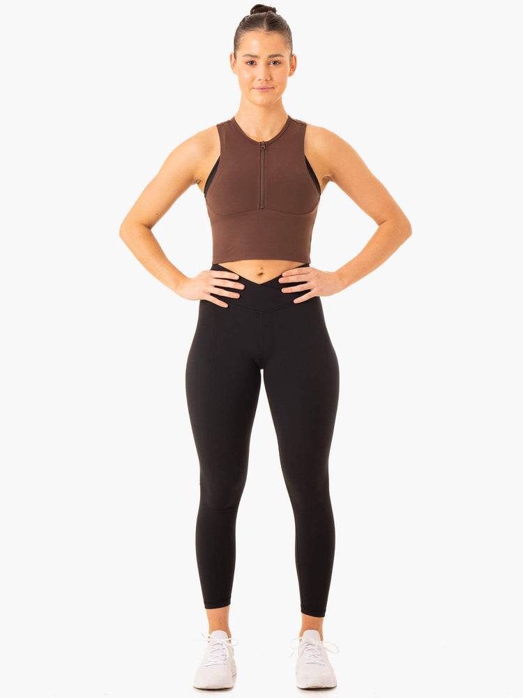 Ryderwear Women Tanks Embody Zip Up Crop Women's Tanks Chocolate | CA1330UT