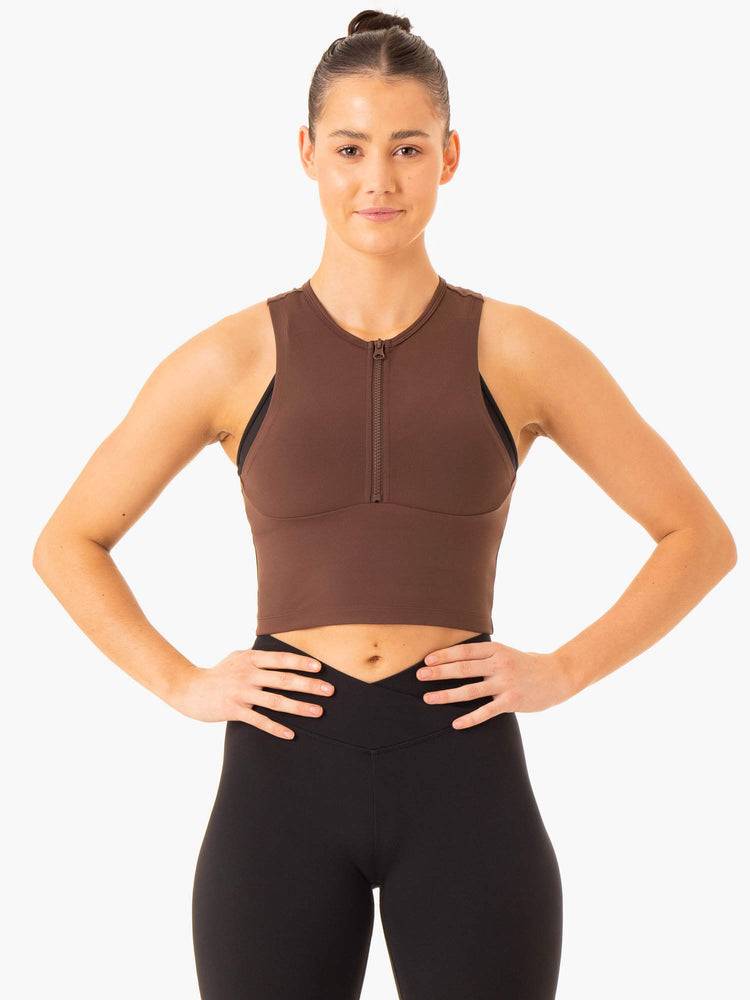 Ryderwear Women Tanks Embody Zip Up Crop Women\'s Tanks Chocolate | CA1330UT