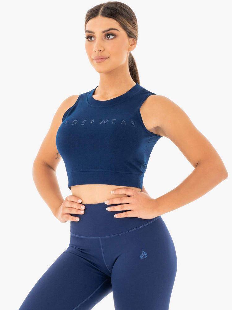 Ryderwear Women Tanks Motion Crop Top Women's Tanks Navy | CA1138VD