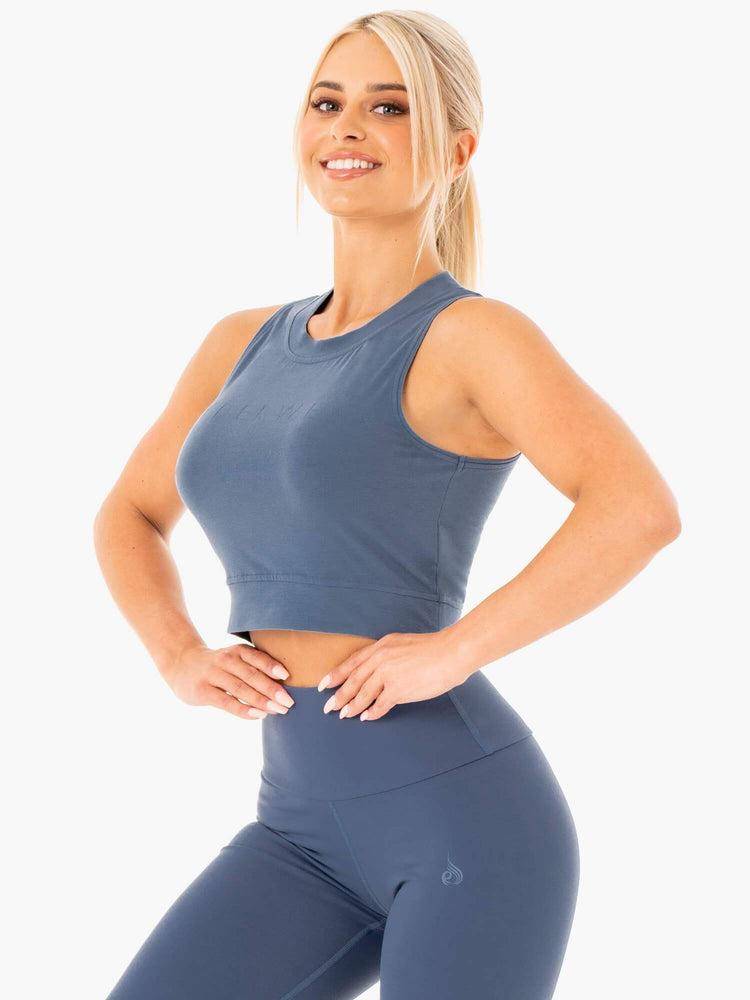 Ryderwear Women Tanks Motion Crop Top Women's Tanks Steel Blue | CA1148UT