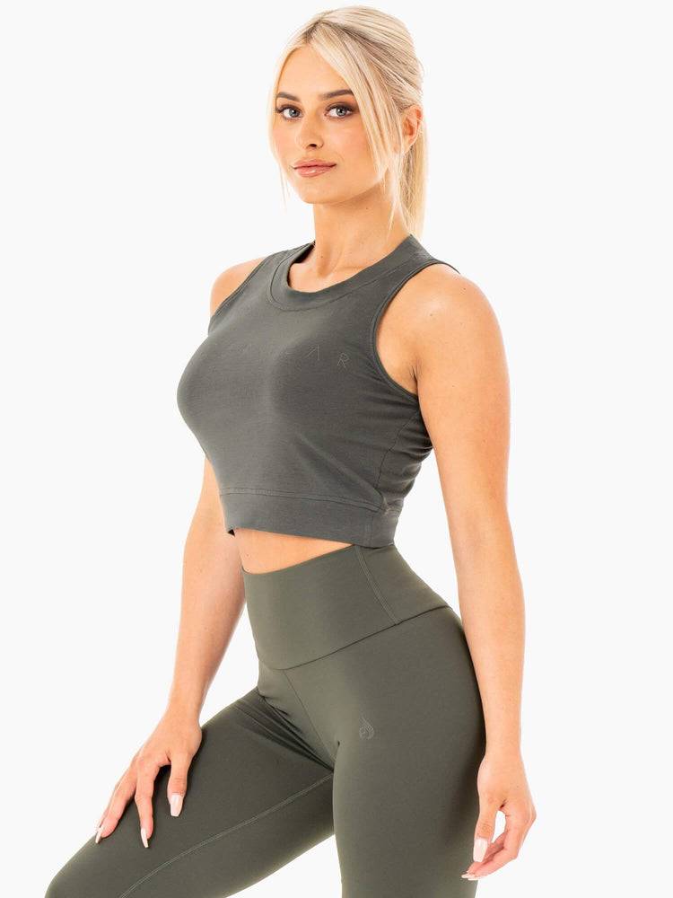 Ryderwear Women Tanks Motion Crop Top Women's Tanks Khaki | CA1198TV