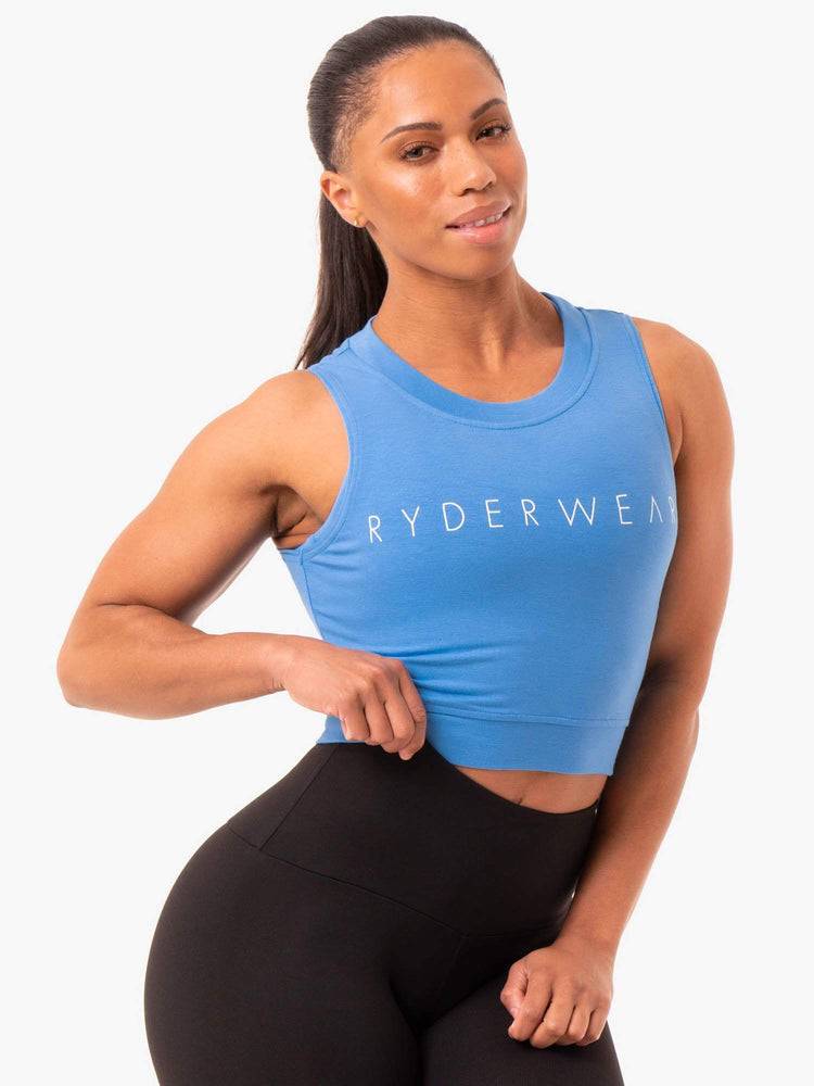 Ryderwear Women Tanks Motion Crop Top Women's Tanks Blue | CA1206DN