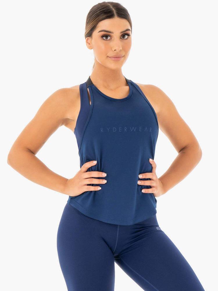 Ryderwear Women Tanks Motion Slinky T-Back Women's Tanks Navy | CA1139BC