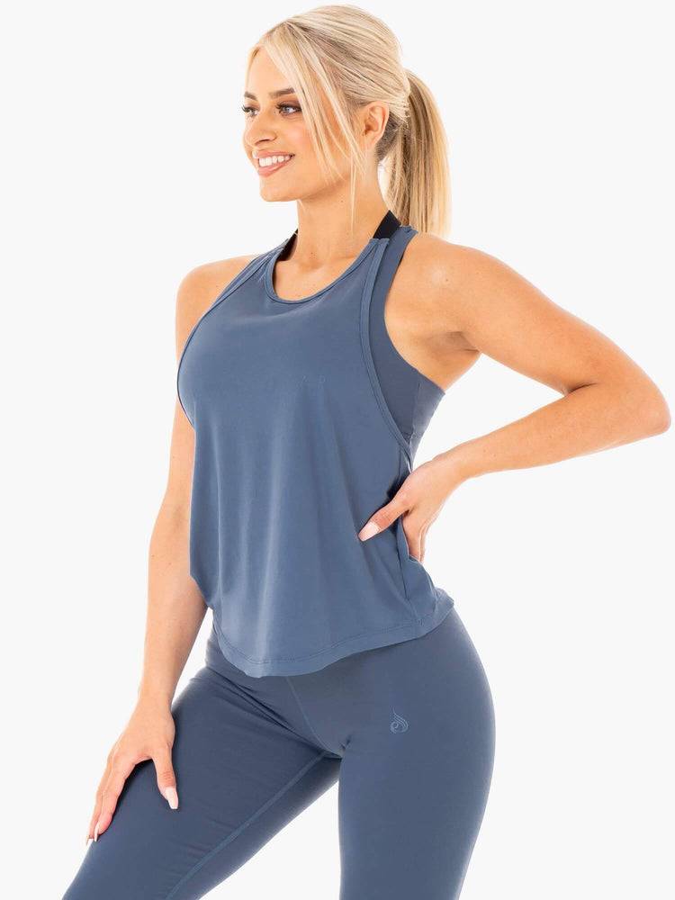 Ryderwear Women Tanks Motion Slinky T-Back Women's Tanks Steel Blue | CA1155FM