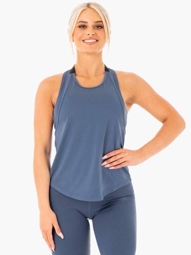 Ryderwear Women Tanks Motion Slinky T-Back Women\'s Tanks Steel Blue | CA1155FM